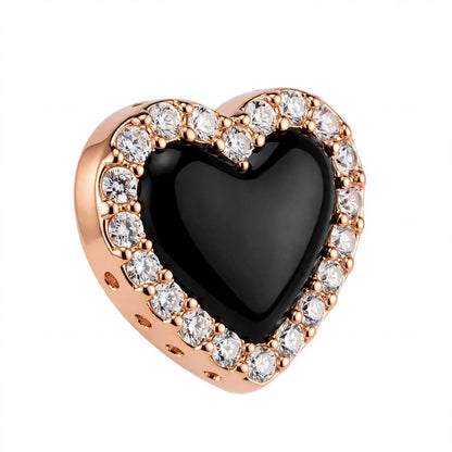 14K Yellow Gold Black Onyx Heart Stud Earrings with Diamond Halo