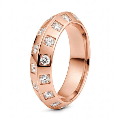 18K Rose Gold Checkerboard Bezel Square Set Round Diamond Ring