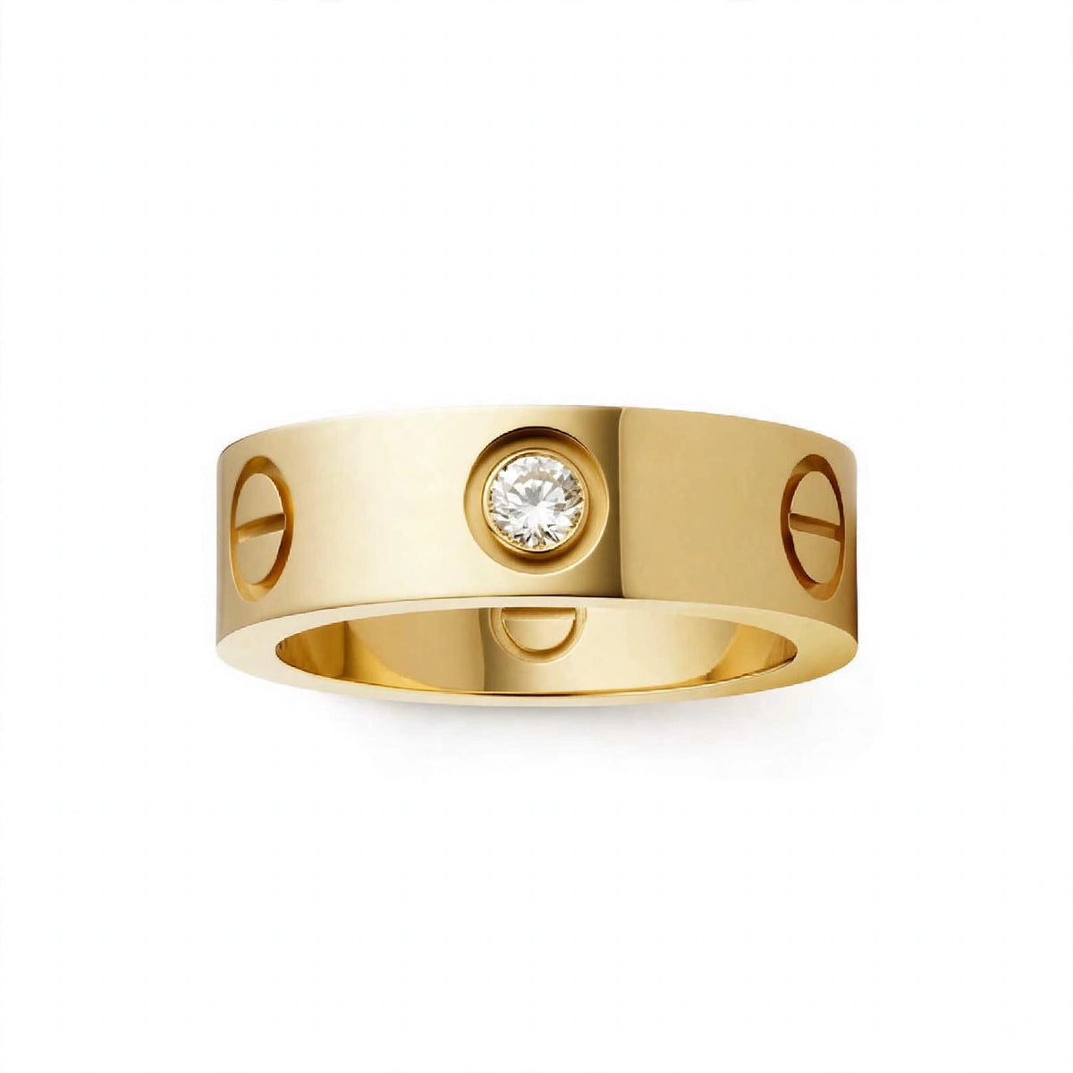 14K Yellow Gold Screw Motif Diamond Band Ring