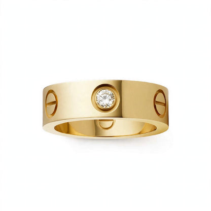 14K Yellow Gold Screw Motif Diamond Band Ring