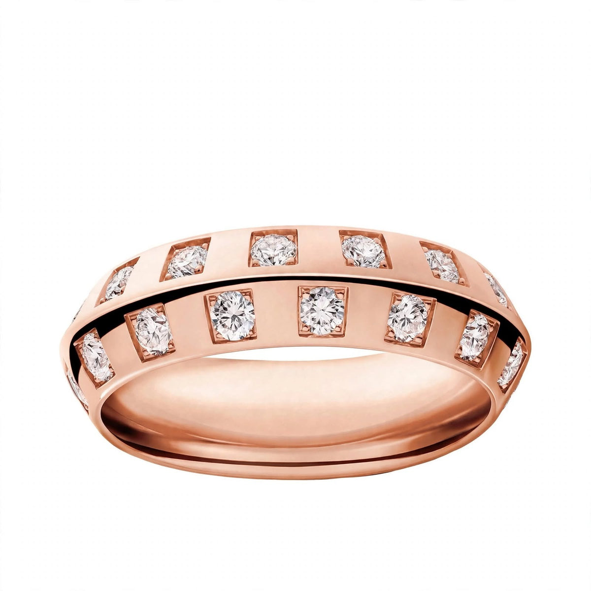 18K Rose Gold Checkerboard Bezel Square Set Round Diamond Ring