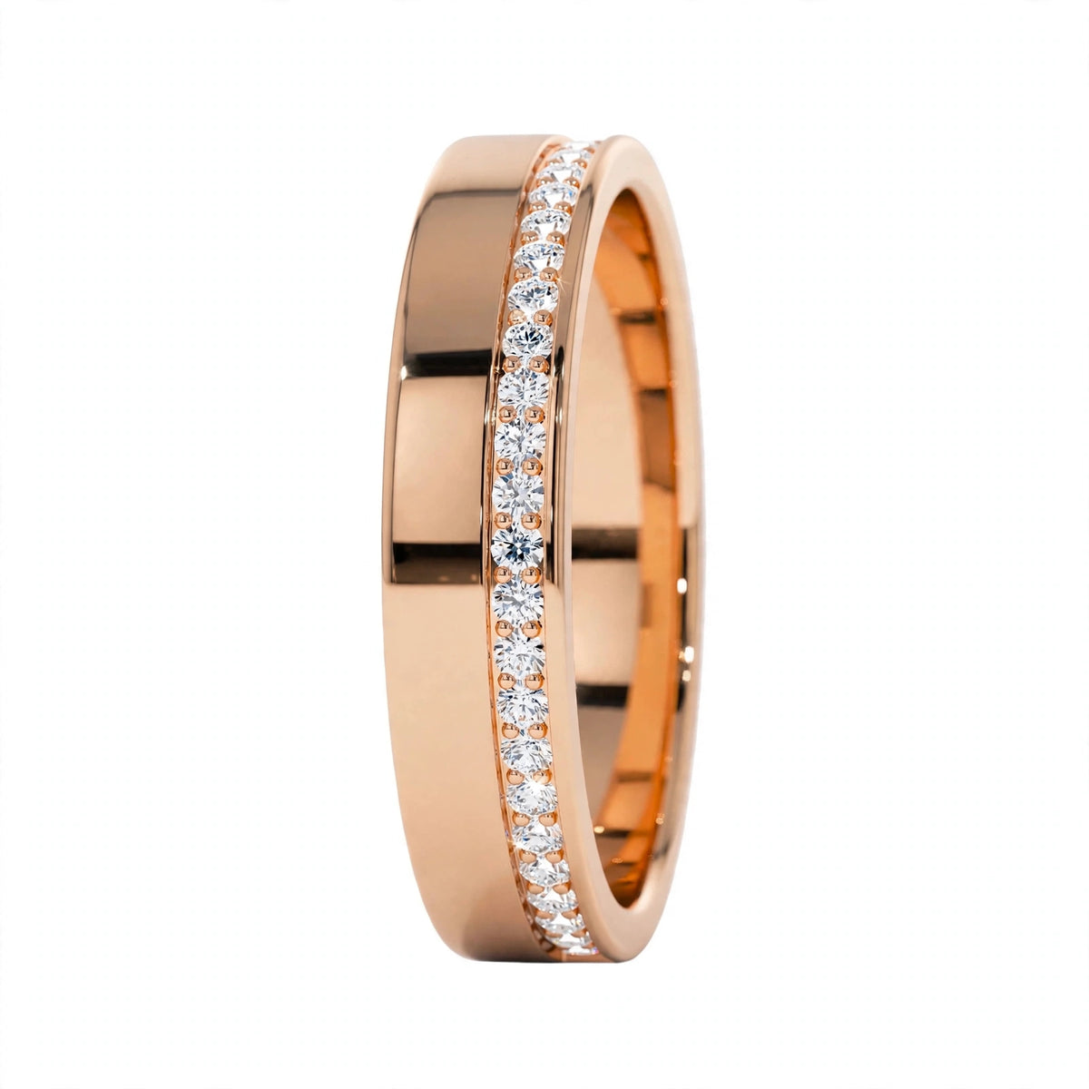 14K Rose Gold Diamond Grooved Wedding Band