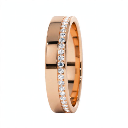 14K Rose Gold Diamond Grooved Wedding Band