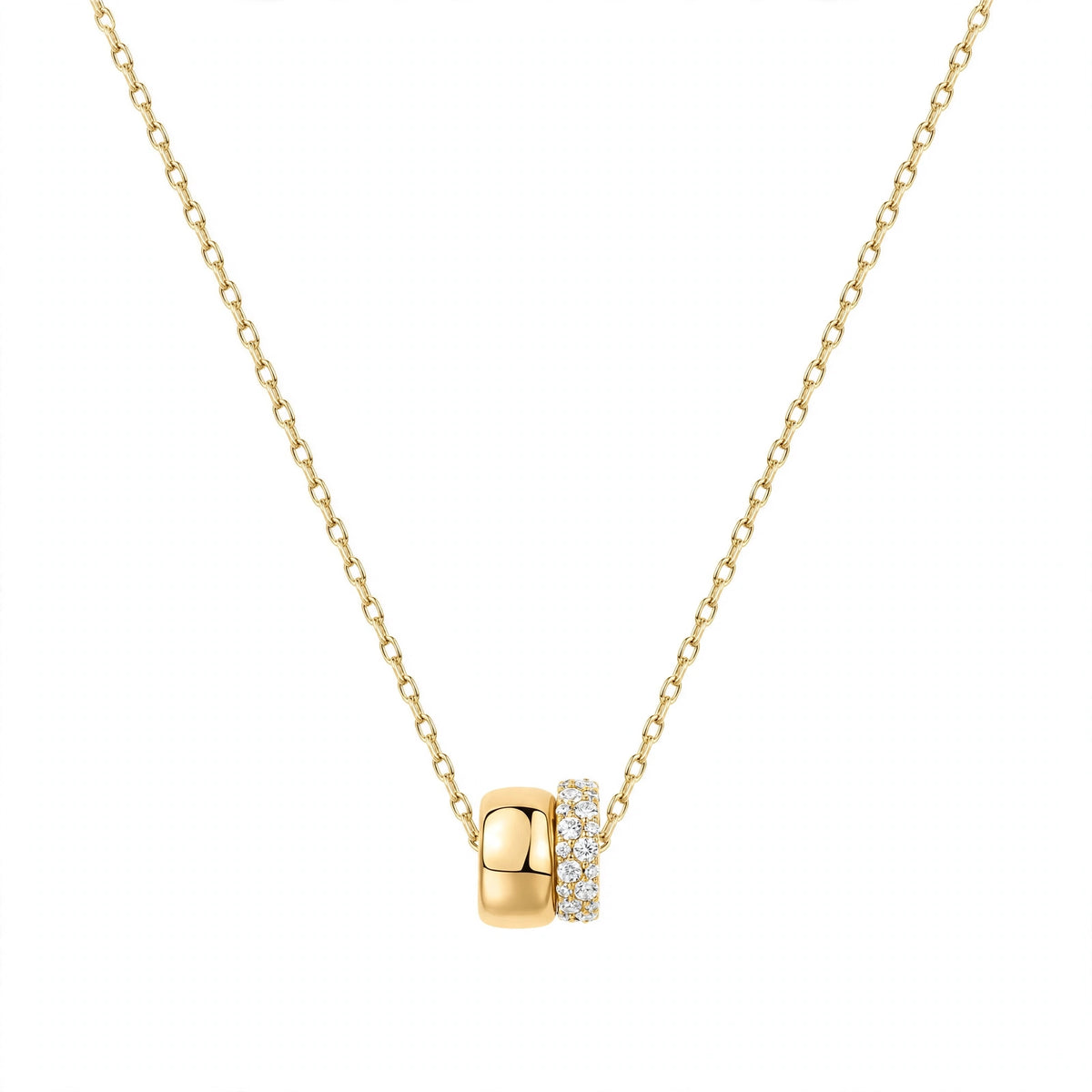 14K Rose Gold Double Band Barrel Pendant Necklace