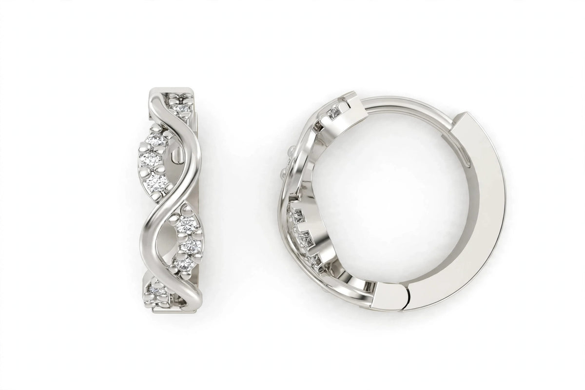 Yellow Gold Infinity Twist Diamond Huggie Hoop Earrings