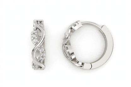 Yellow Gold Infinity Twist Diamond Huggie Hoop Earrings