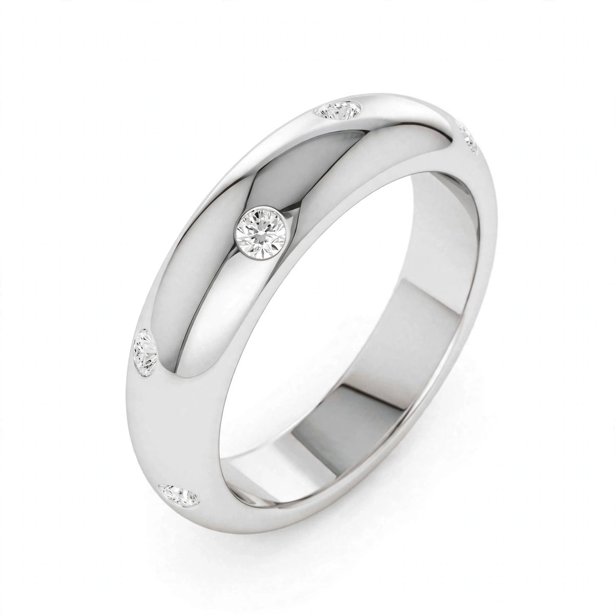 14K White Gold Scattered Flush-Set Diamond Wedding Band