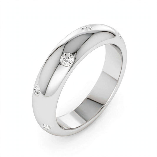 14K White Gold Scattered Flush-Set Diamond Wedding Band