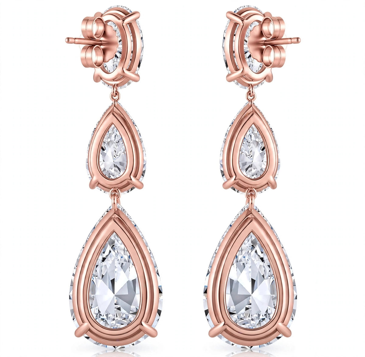 18K White Gold Three Stone Diamond Earrings