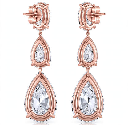 18K White Gold Three Stone Diamond Earrings