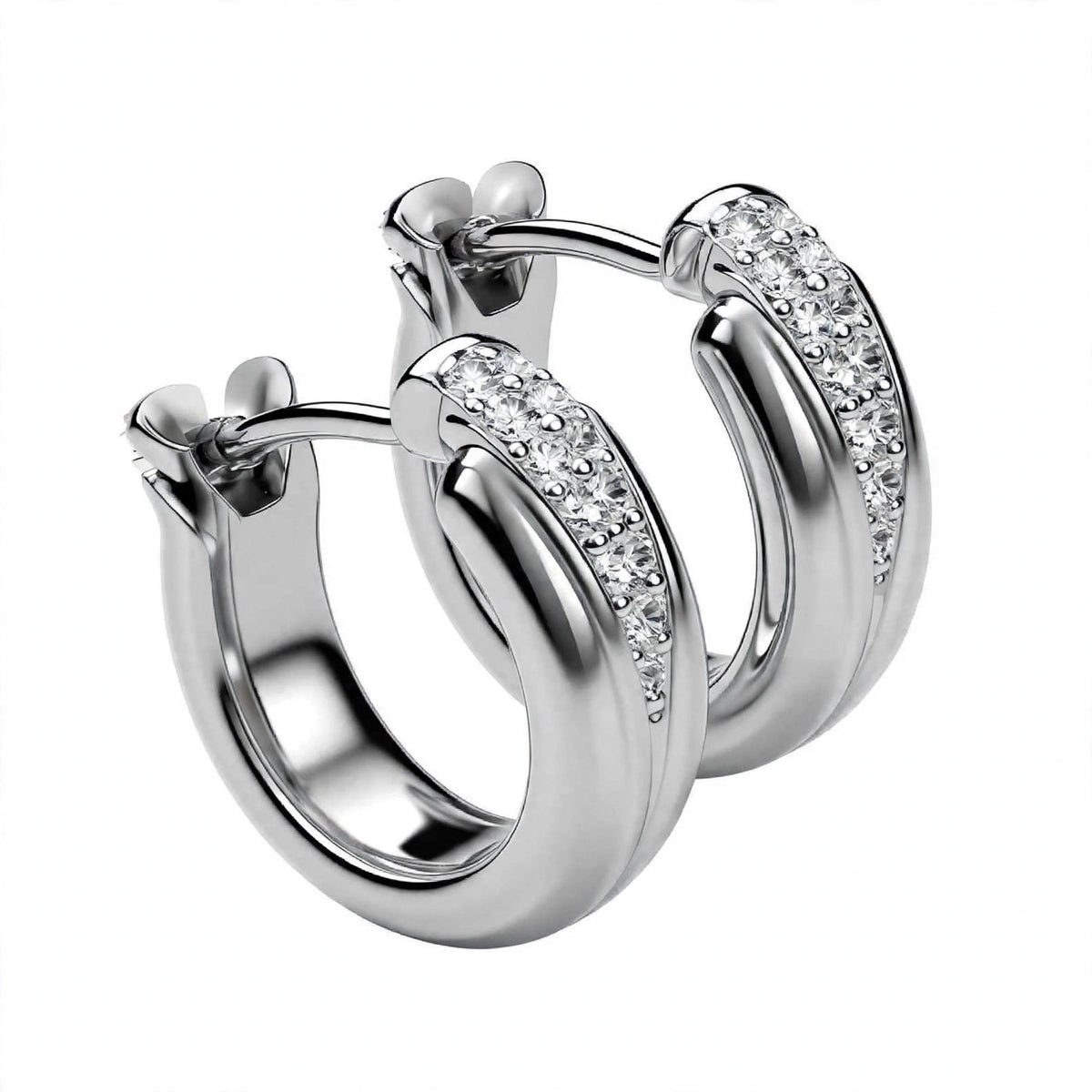 18K Yellow Gold Diamond Pavé Huggie Hoop Earrings
