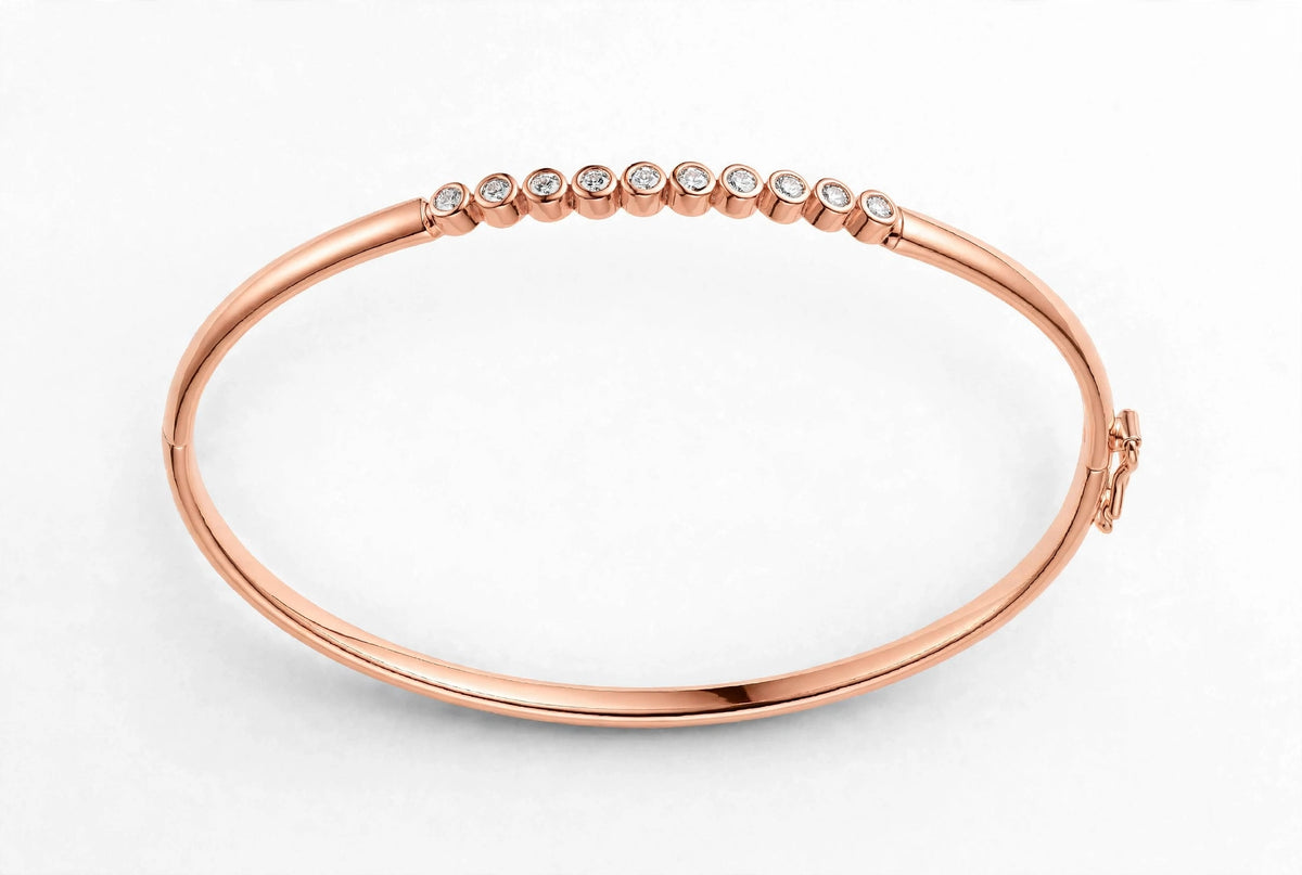 14K Rose Gold Floating Bezel-Set Diamond Bangle Bracelet