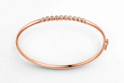 14K Rose Gold Floating Bezel-Set Diamond Bangle Bracelet