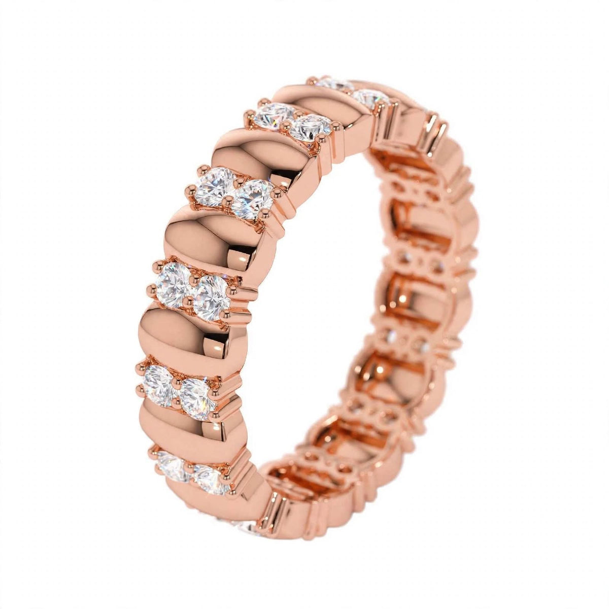 14k Rose Gold Unique Double Row Diamond Eternity Band