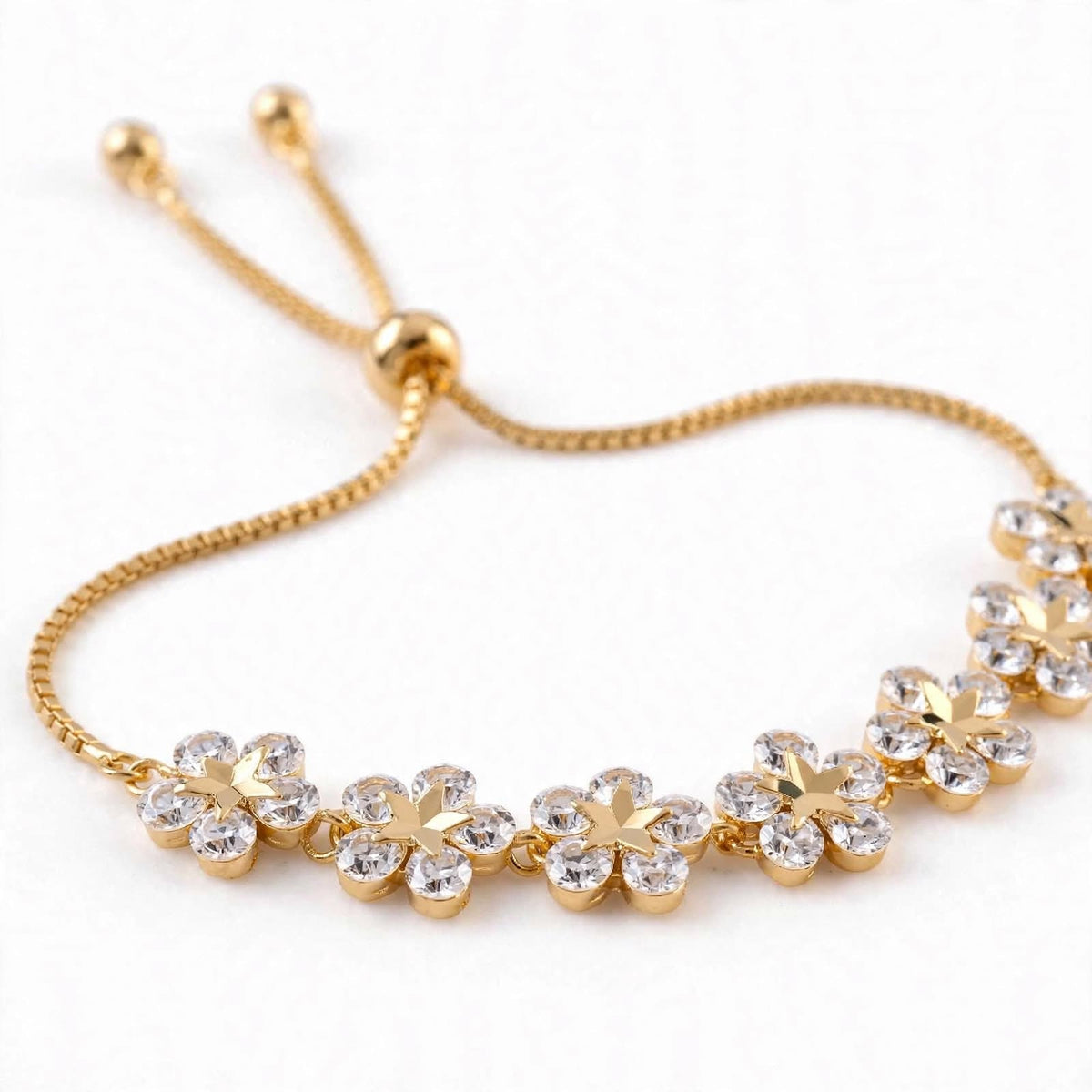 18K Rose Gold Crystal Flower Bolo Bracelet