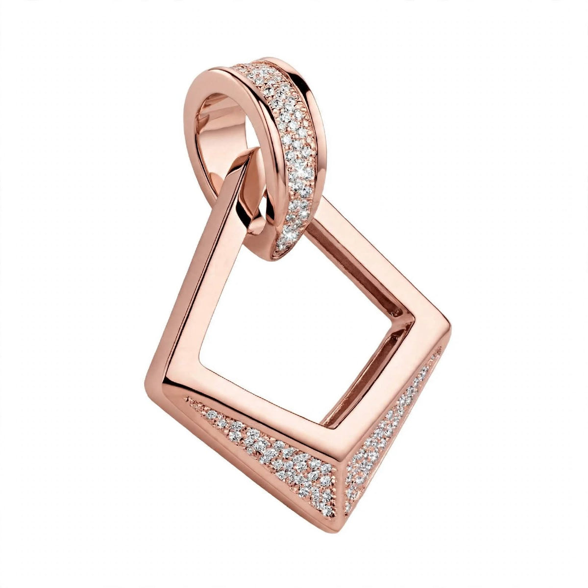 18K Rose Gold Modern Geometric Open Rhombus Diamond Pendant