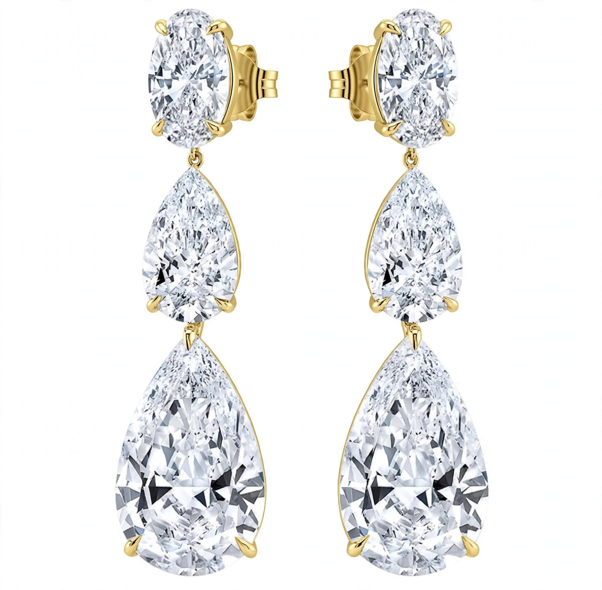 18K White Gold Three Stone Diamond Earrings