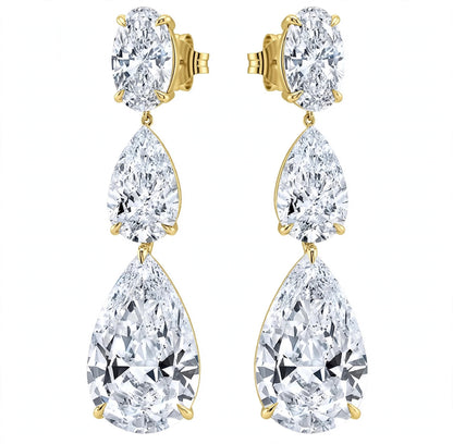 18K White Gold Three Stone Diamond Earrings