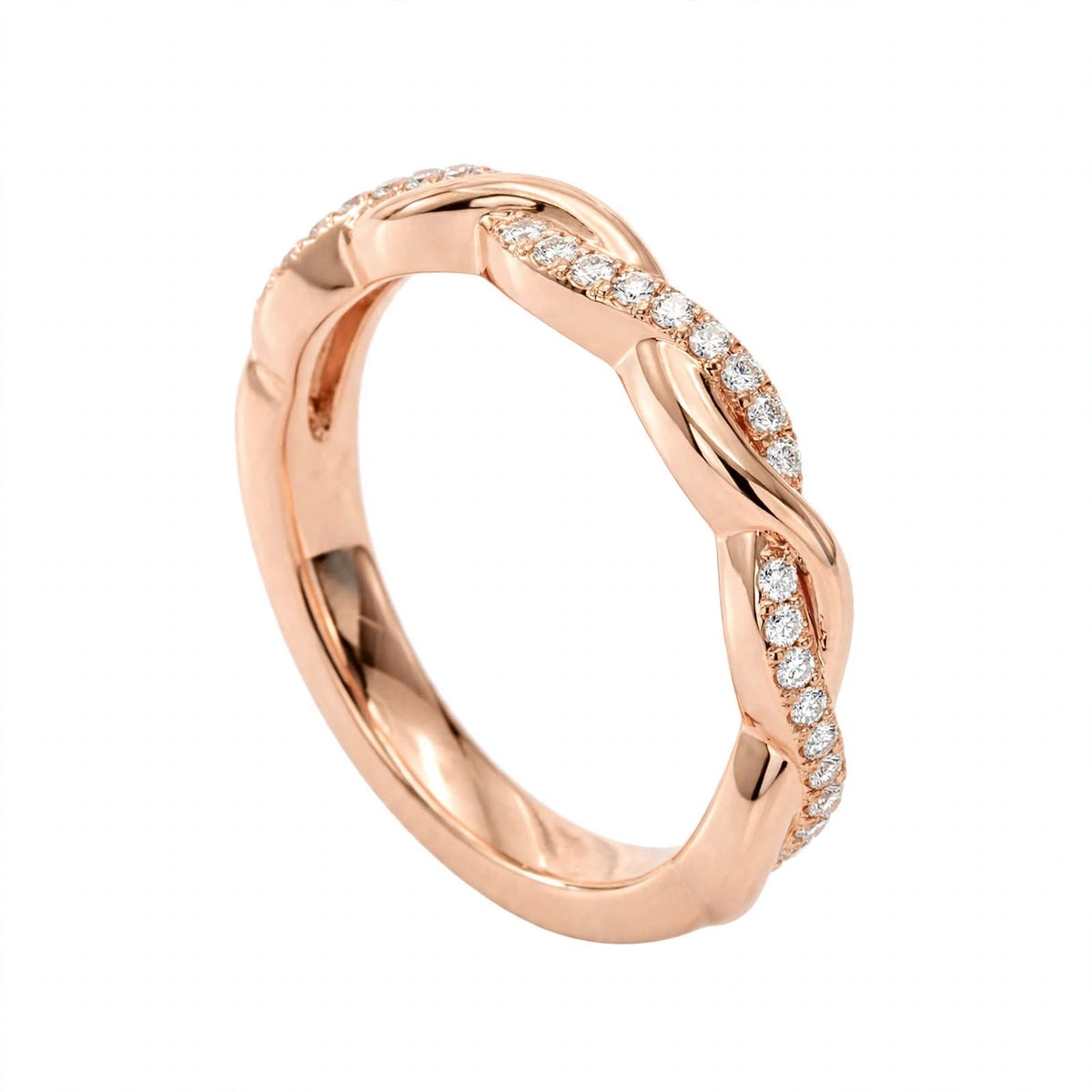14K Yellow Gold Petite Twisted Vine Pavé Diamond Wedding Band