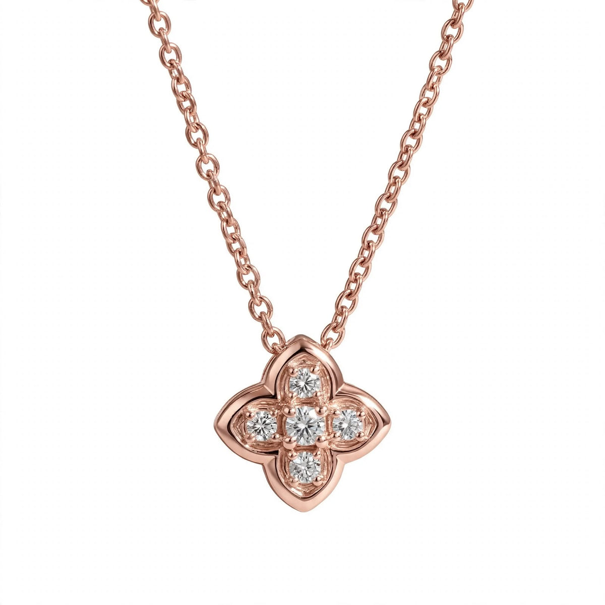 18K Yellow Gold Four-Petal Flower Diamond Pendant Necklace