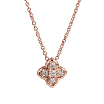 18K Yellow Gold Four-Petal Flower Diamond Pendant Necklace