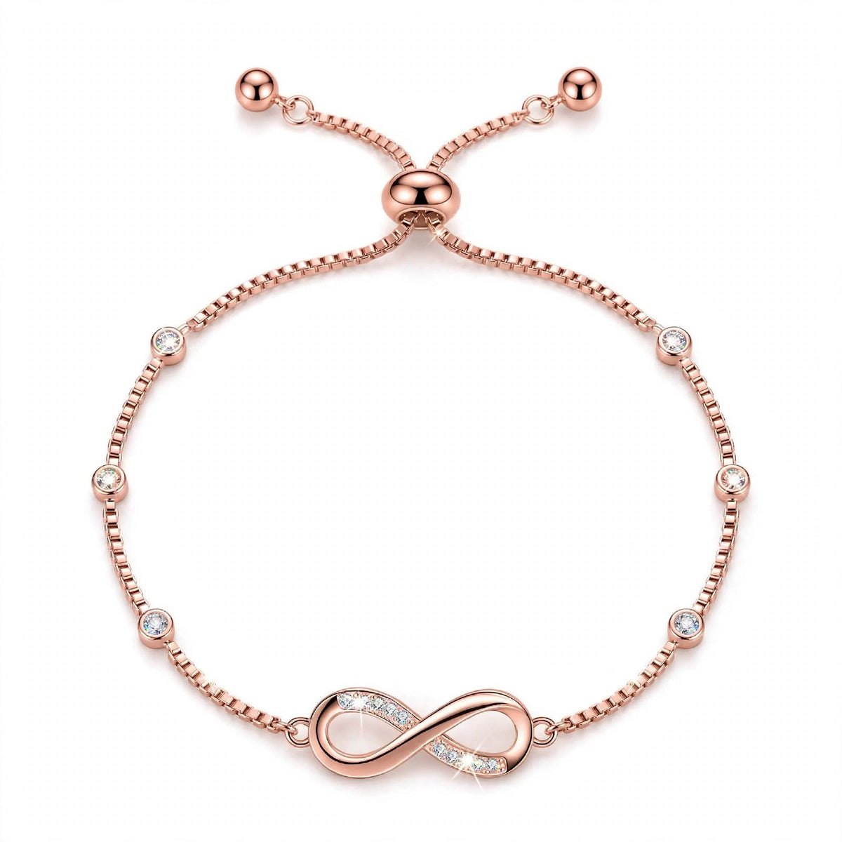 18K Rose Gold Plated Infinity Bolo Bracelet With Lab-Grown Diamonds
