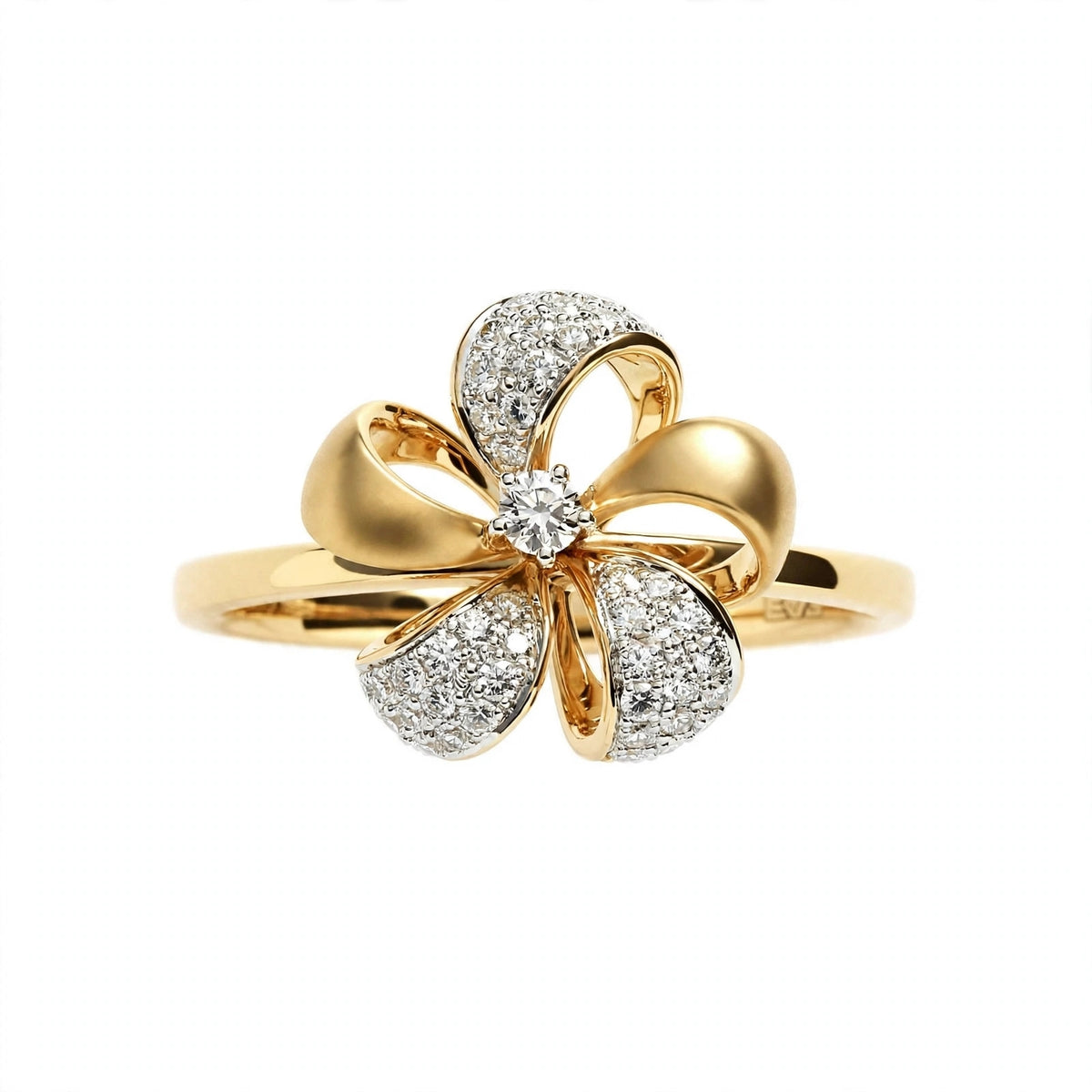 Elegant Rose Gold Flower Bow Ring with Pavé Cluster Diamonds – Fine Statement Jewelry