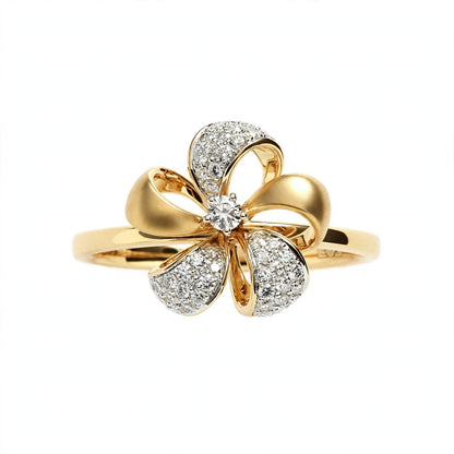 Elegant Rose Gold Flower Bow Ring with Pavé Cluster Diamonds – Fine Statement Jewelry