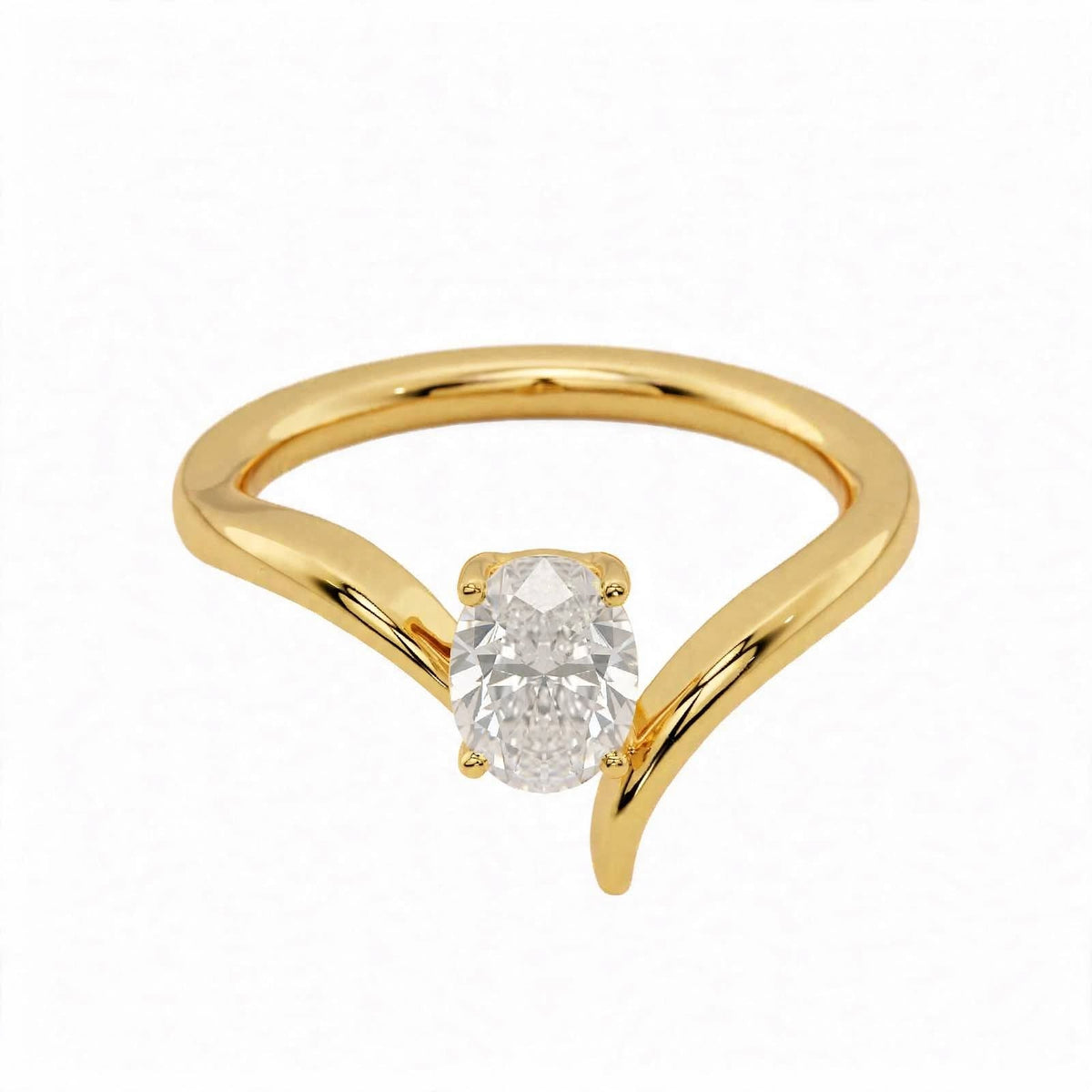 14K Yellow Gold Oval Diamond Bypass Solitaire Engagement Ring
