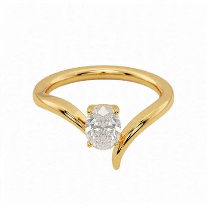 14K Yellow Gold Oval Diamond Bypass Solitaire Engagement Ring