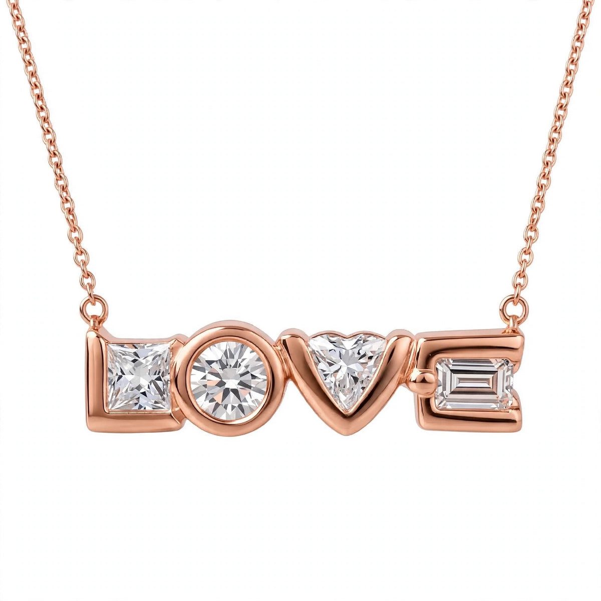 14K Yellow Gold Multi-Shape Diamond "LOVE" Pendant Necklace