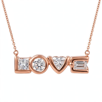 14K Yellow Gold Multi-Shape Diamond "LOVE" Pendant Necklace