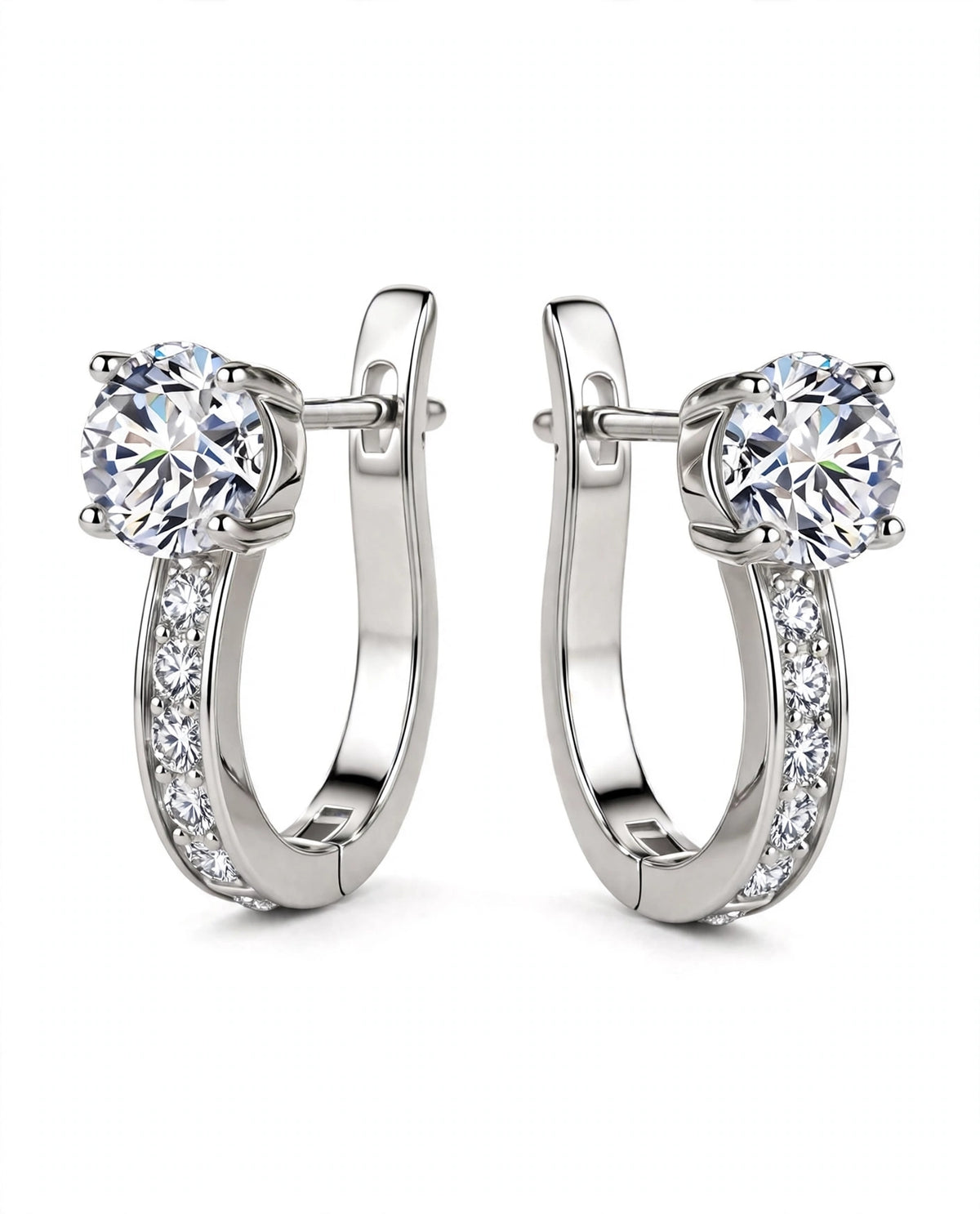 Rose Gold Leverback Hoop Earrings with Solitaire Top Stone & Pave Accent Crystals