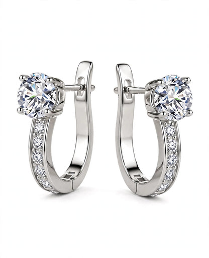 Rose Gold Leverback Hoop Earrings with Solitaire Top Stone & Pave Accent Crystals