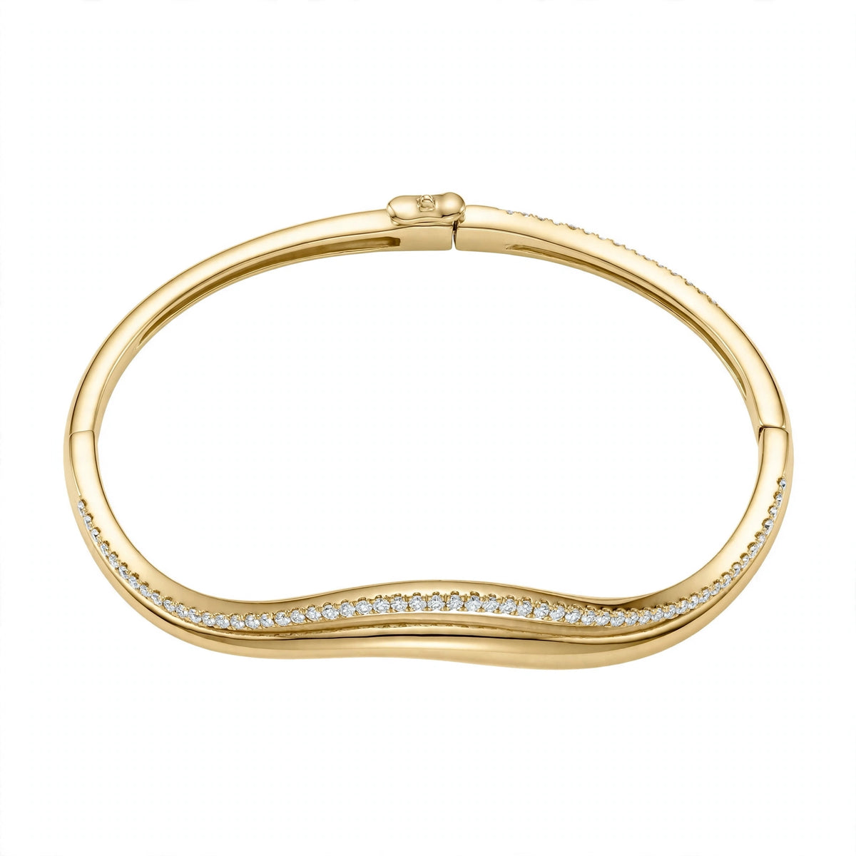 14K Yellow Gold Double Wave Pavé Diamond Bangle Bracelet