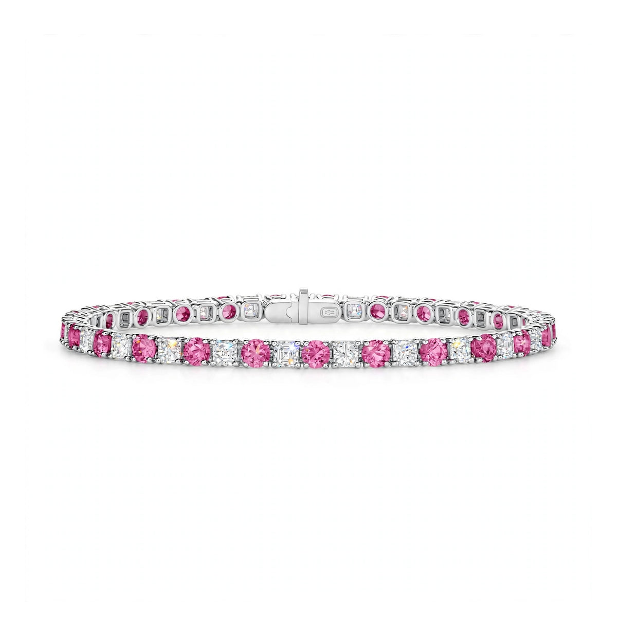 14K White Gold Classic Aquamarine and Diamond Alternating Tennis Bracelet
