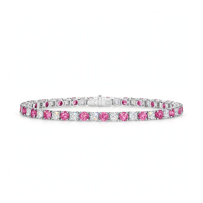 14K White Gold Classic Aquamarine and Diamond Alternating Tennis Bracelet