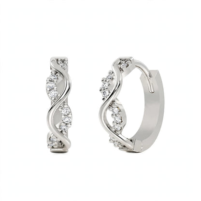 Yellow Gold Infinity Twist Diamond Huggie Hoop Earrings