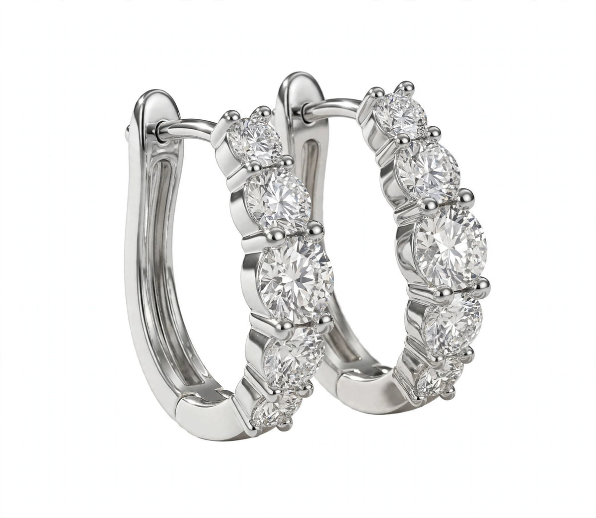 14K Yellow Gold Graduated Diamond Hoop Earrings