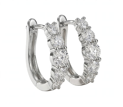 14K Yellow Gold Graduated Diamond Hoop Earrings