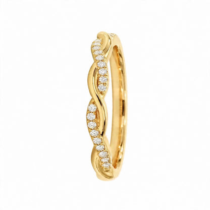14K Yellow Gold Petite Twisted Vine Pavé Diamond Wedding Band