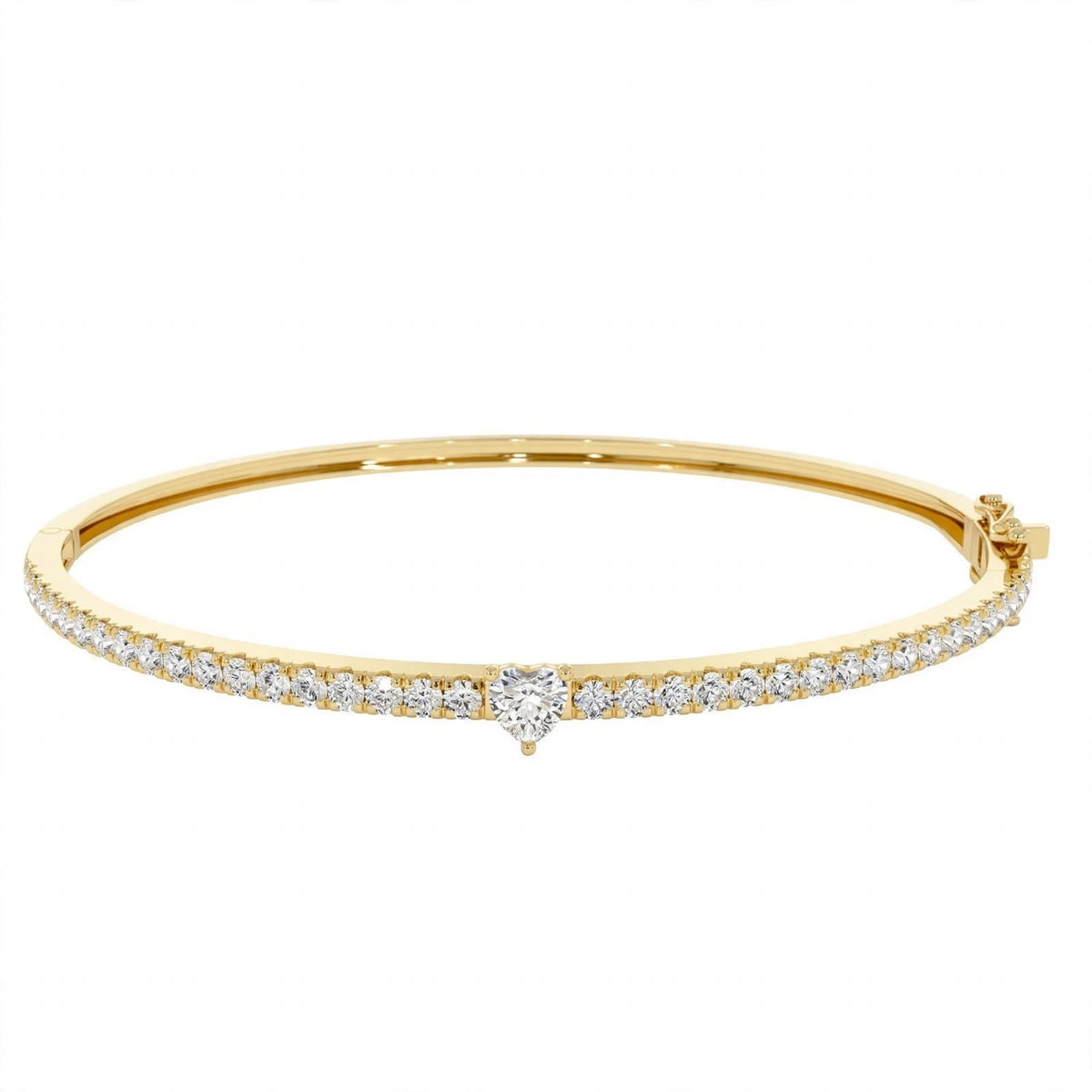 14K Yellow Gold Heart-Shaped and Round Diamond Pavé Bangle