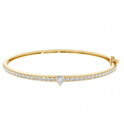 14K Yellow Gold Heart-Shaped and Round Diamond Pavé Bangle