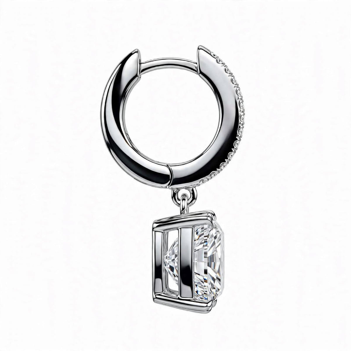 14K Yellow Gold Princess Cut Diamond Huggie Drop Earrings