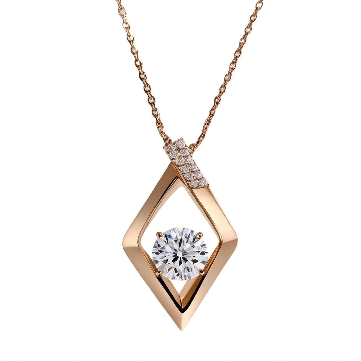 14K Yellow Gold Geometric Rhombus Solitaire Pendant
