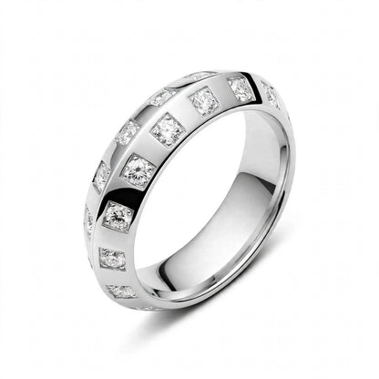 18K Rose Gold Checkerboard Bezel Square Set Round Diamond Ring