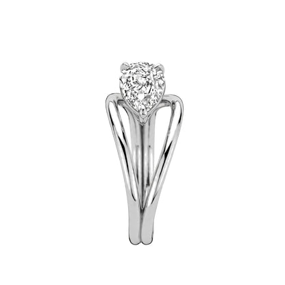 14K Yellow Gold Sculptural Pear-Shaped Diamond Wave Ring.