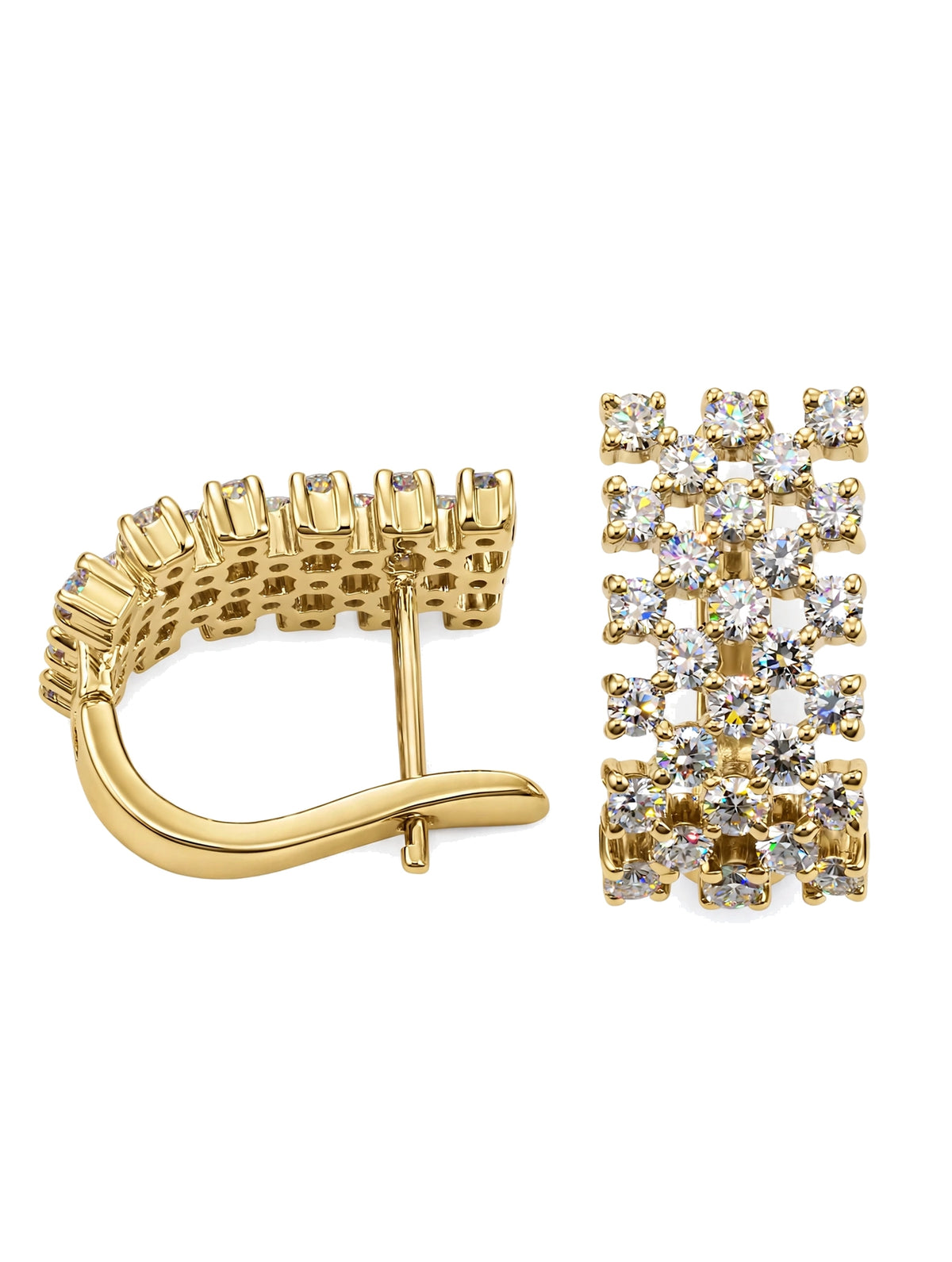 Multi-Row Pavé Diamond Huggie Hoop Earrings.