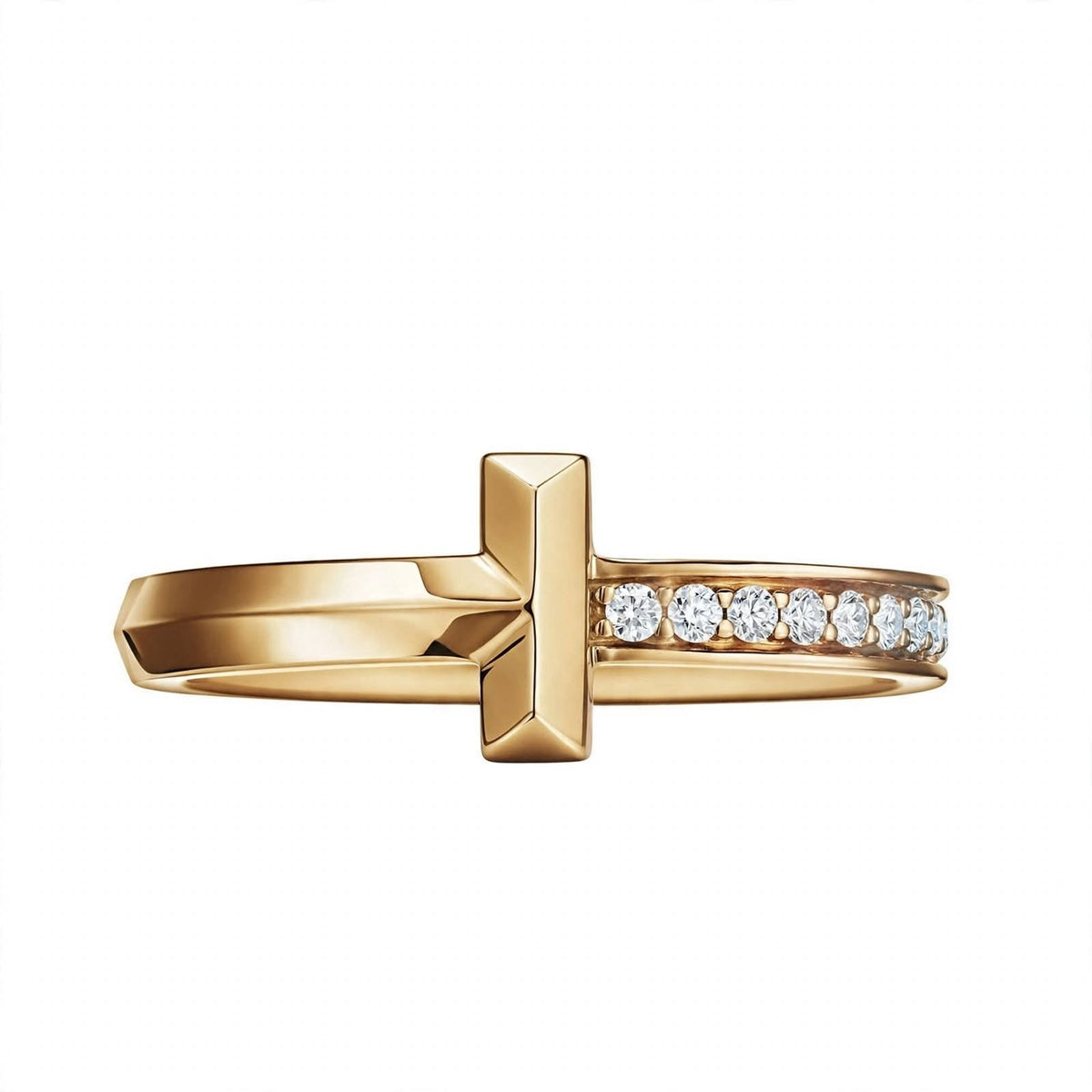 14K White Gold Geometric T-Bar Diamond Ring