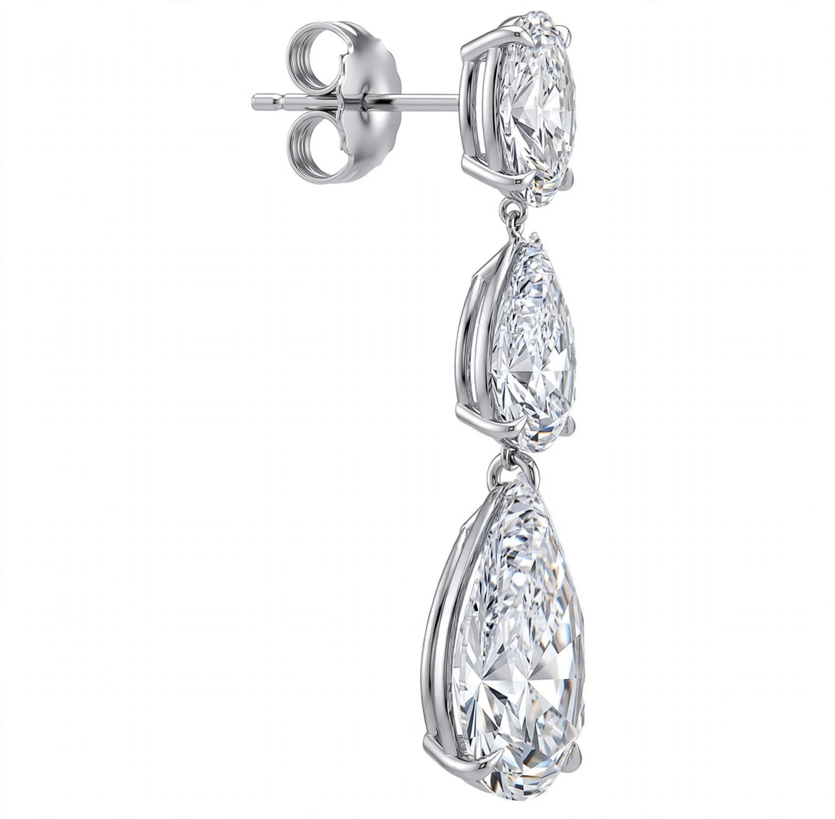 18K White Gold Three Stone Diamond Earrings